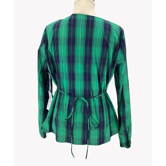 NWT Southern Tide Womens Green & Navy Plaid Wrap Long Sleeve Top XL - Picture 4 of 9